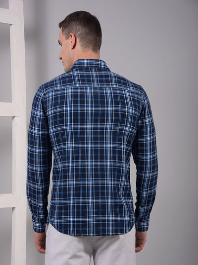 Blue Checked 100% Cotton Shirt-Men Shirts-Crimsoune Club