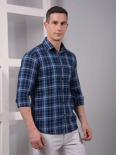 Blue Checked 100% Cotton Shirt-Men Shirts-Crimsoune Club