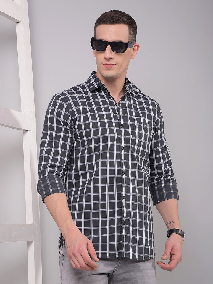 Grey Checked 100% Cotton Shirt-Men Shirts-Crimsoune Club