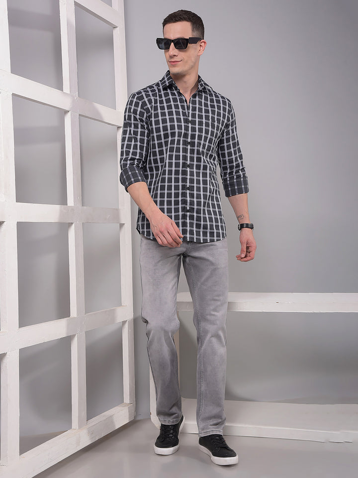 Grey Checked 100% Cotton Shirt-Men Shirts-Crimsoune Club