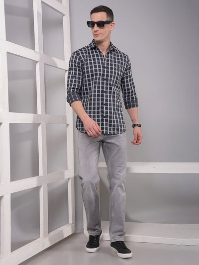 Grey Checked 100% Cotton Shirt-Men Shirts-Crimsoune Club
