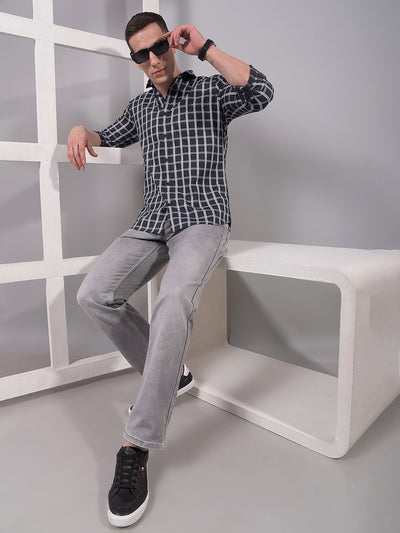Grey Checked 100% Cotton Shirt-Men Shirts-Crimsoune Club