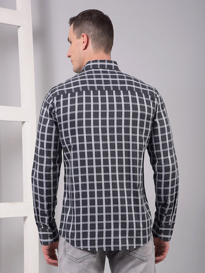 Grey Checked 100% Cotton Shirt-Men Shirts-Crimsoune Club