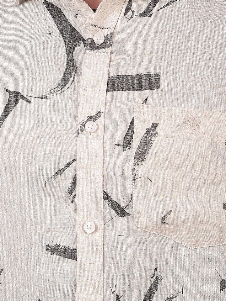 Cream Printed Linen Shirt-Men Shirts-Crimsoune Club