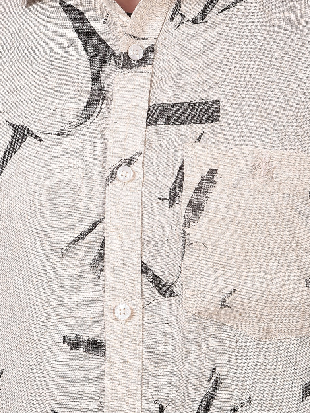 Cream Printed Linen Shirt-Men Shirts-Crimsoune Club