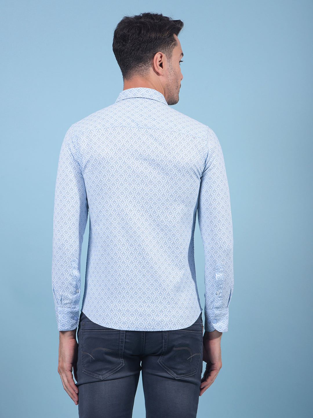 Blue Printed 100% Cotton Shirt-Men Shirts-Crimsoune Club