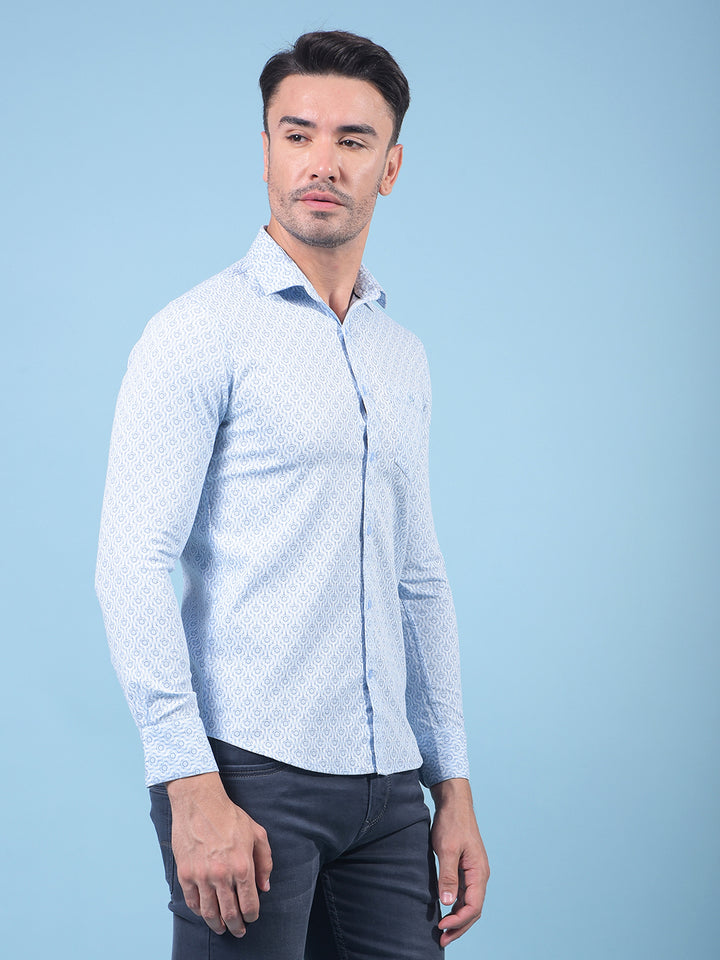 Blue Printed 100% Cotton Shirt-Men Shirts-Crimsoune Club