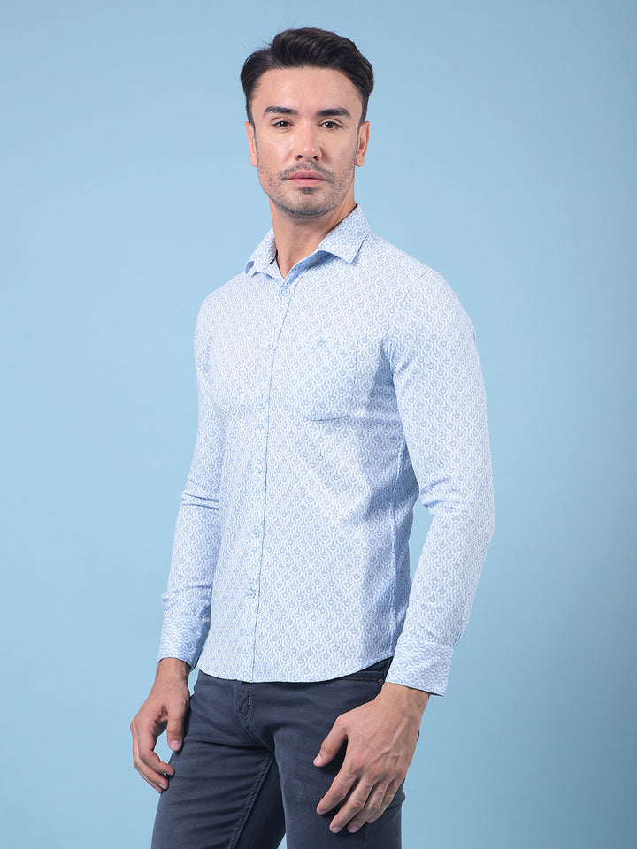Blue Printed 100% Cotton Shirt-Men Shirts-Crimsoune Club