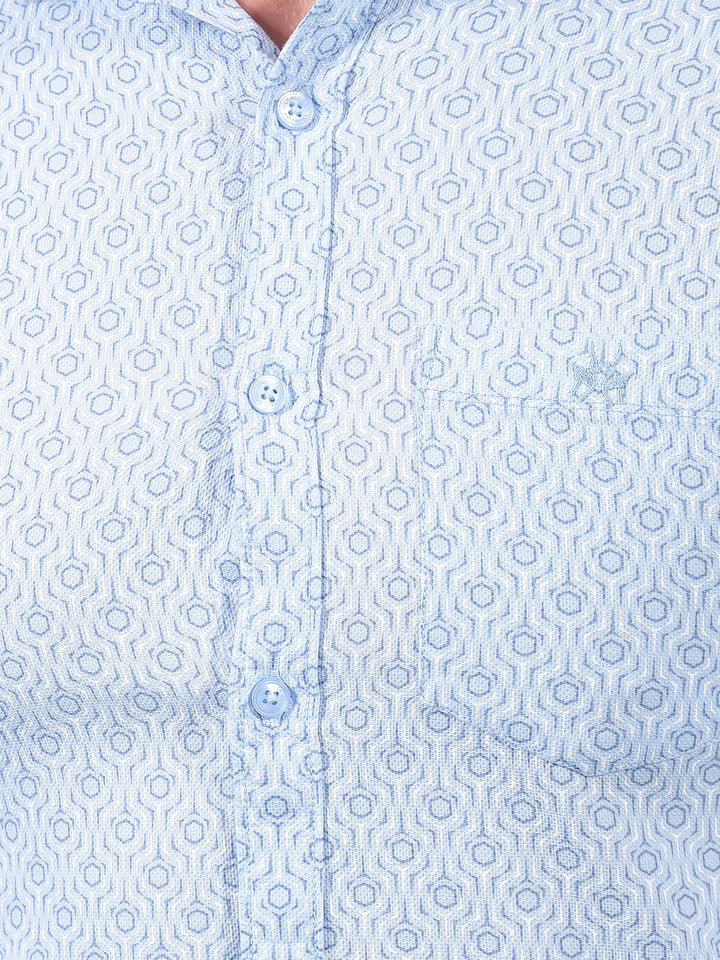 Blue Printed 100% Cotton Shirt-Men Shirts-Crimsoune Club