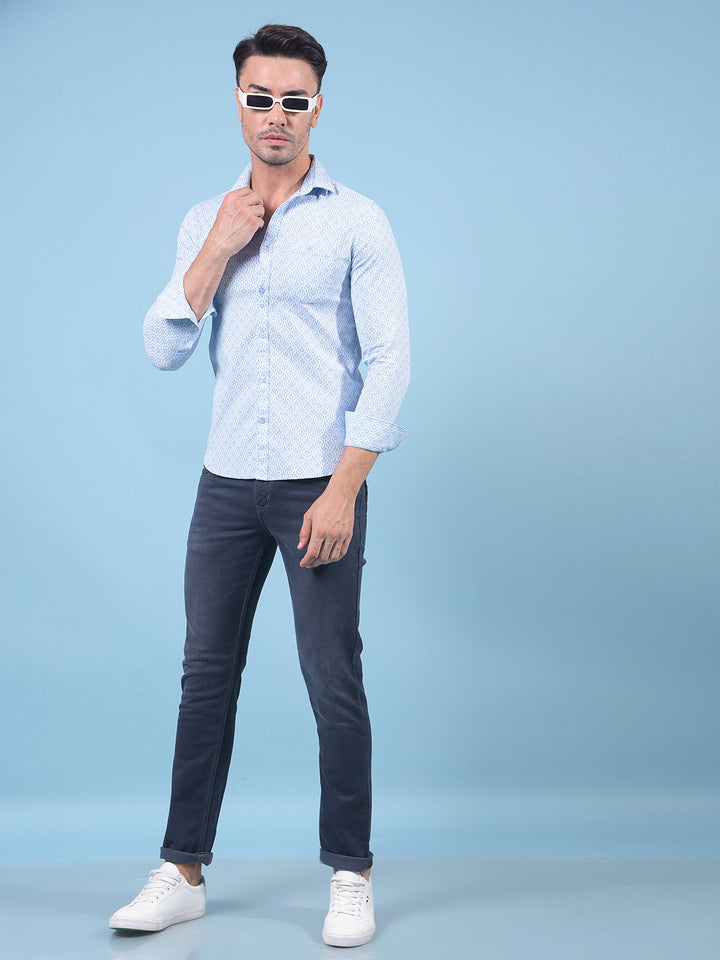 Blue Printed 100% Cotton Shirt-Men Shirts-Crimsoune Club