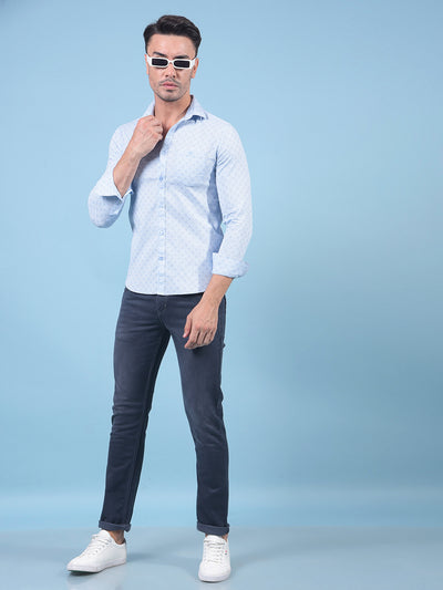 Blue Printed 100% Cotton Shirt-Men Shirts-Crimsoune Club