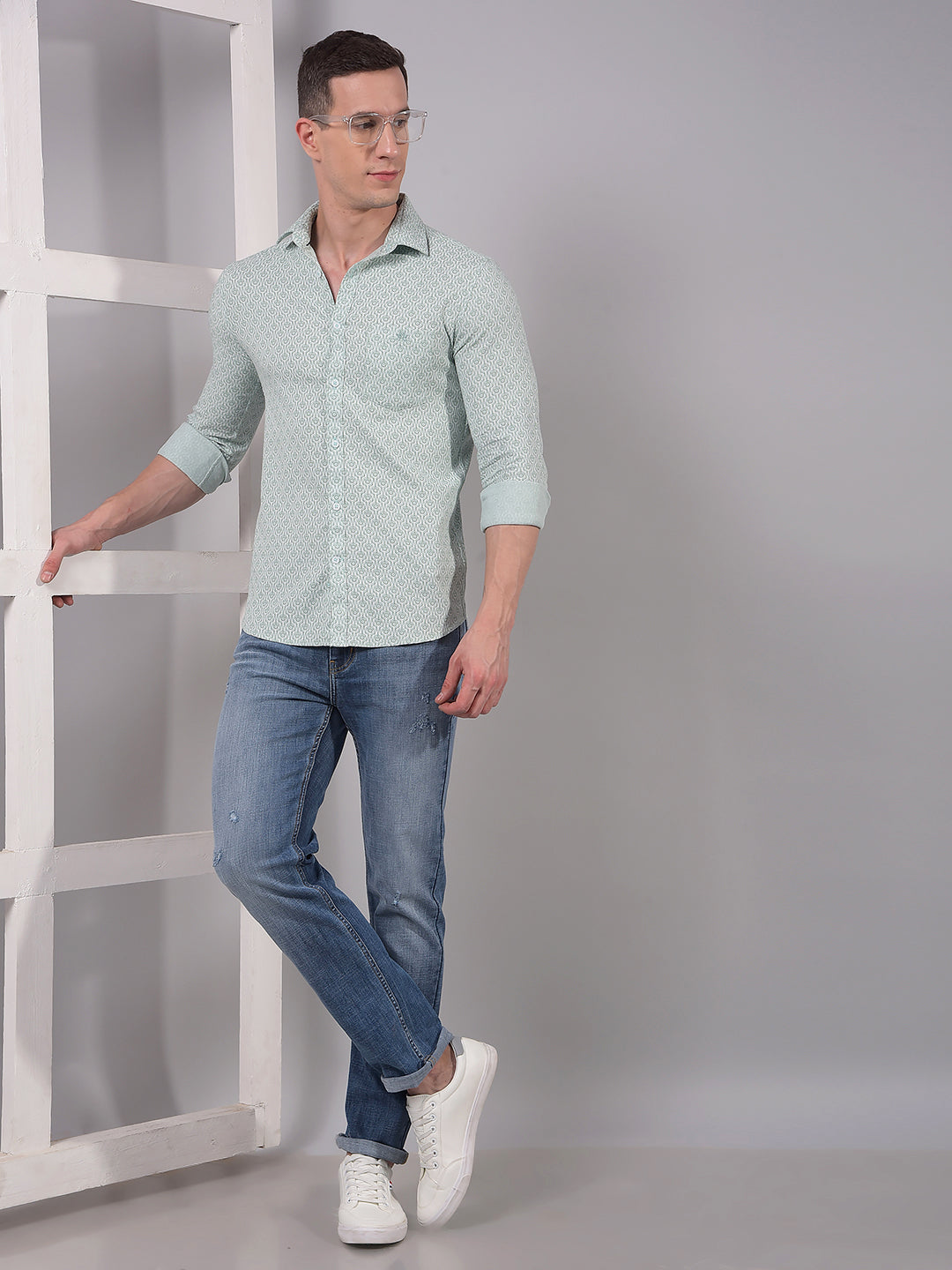 Green Printed 100% Cotton Shirt-Men Shirts-Crimsoune Club