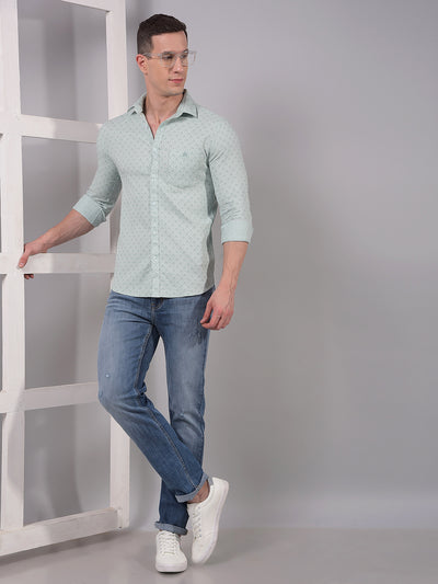 Green Printed 100% Cotton Shirt-Men Shirts-Crimsoune Club