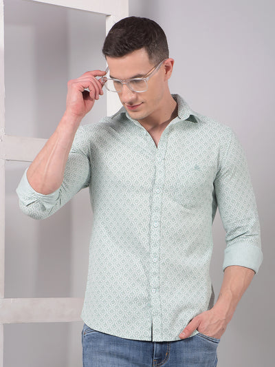 Green Printed 100% Cotton Shirt-Men Shirts-Crimsoune Club