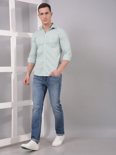 Green Printed 100% Cotton Shirt-Men Shirts-Crimsoune Club