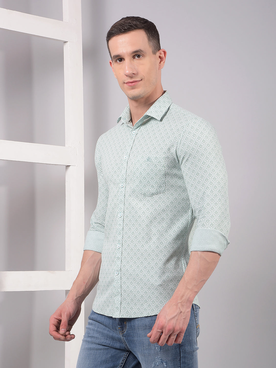 Green Printed 100% Cotton Shirt-Men Shirts-Crimsoune Club