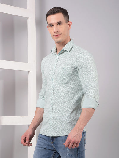 Green Printed 100% Cotton Shirt-Men Shirts-Crimsoune Club