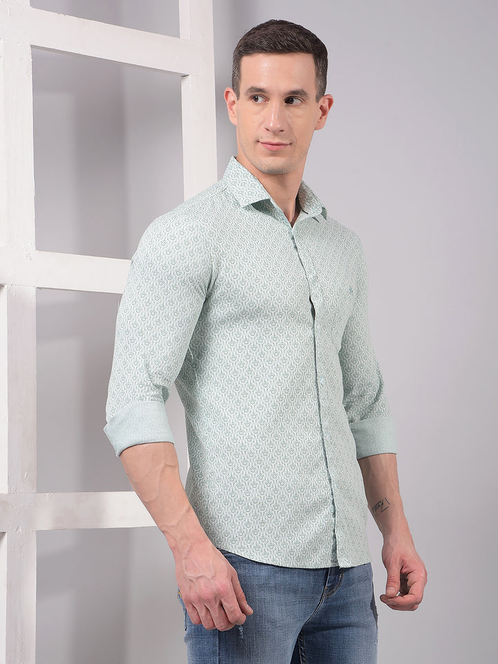 Green Printed 100% Cotton Shirt-Men Shirts-Crimsoune Club