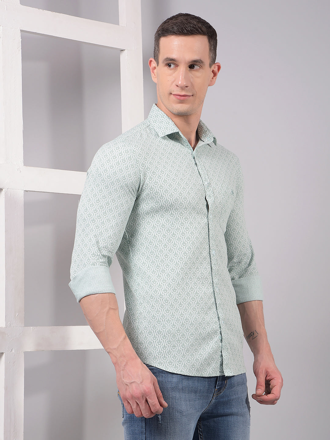 Green Printed 100% Cotton Shirt-Men Shirts-Crimsoune Club