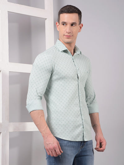 Green Printed 100% Cotton Shirt-Men Shirts-Crimsoune Club