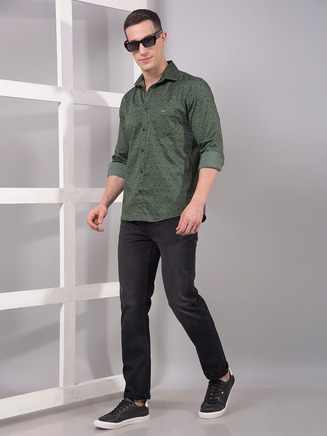 Green Printed Shirt-Men Shirts-Crimsoune Club