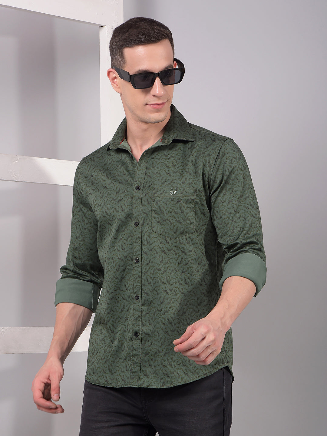 Green Printed Shirt-Men Shirts-Crimsoune Club