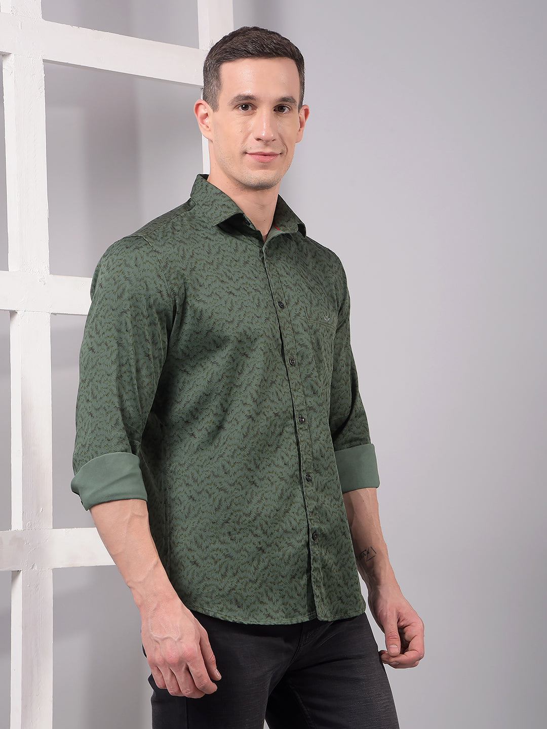 Green Printed Shirt-Men Shirts-Crimsoune Club