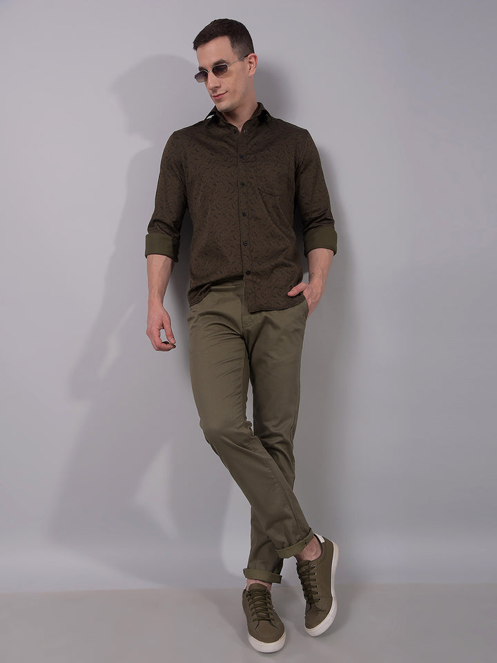 Olive Printed Shirt-Men Shirts-Crimsoune Club