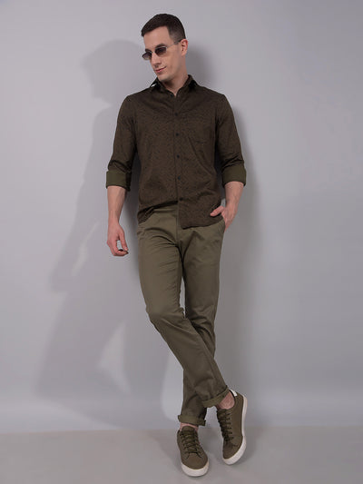 Olive Printed Shirt-Men Shirts-Crimsoune Club