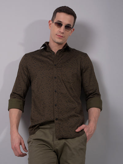 Olive Printed Shirt-Men Shirts-Crimsoune Club