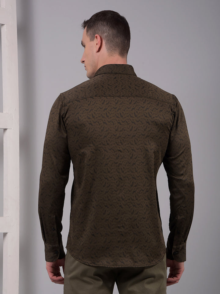 Olive Printed Shirt-Men Shirts-Crimsoune Club