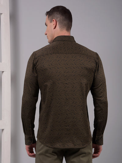 Olive Printed Shirt-Men Shirts-Crimsoune Club