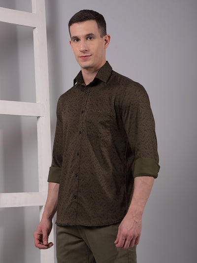 Olive Printed Shirt-Men Shirts-Crimsoune Club