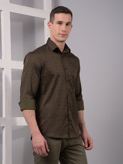 Olive Printed Shirt-Men Shirts-Crimsoune Club