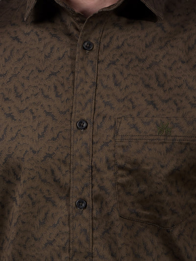 Olive Printed Shirt-Men Shirts-Crimsoune Club