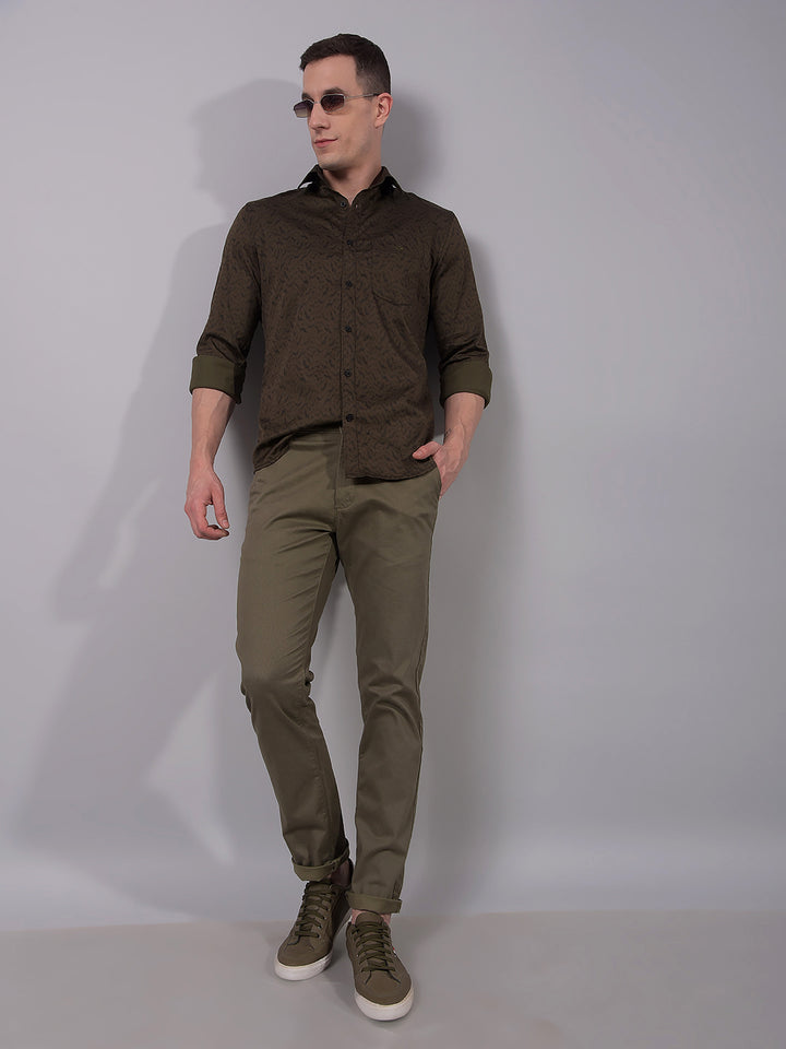Olive Printed Shirt-Men Shirts-Crimsoune Club