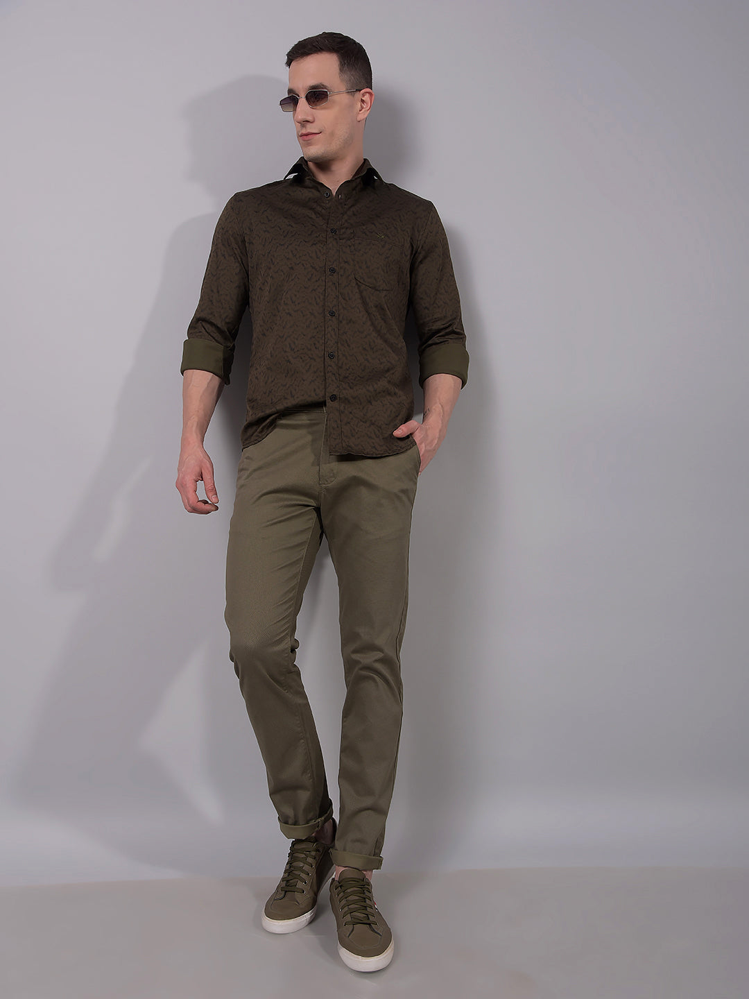 Olive Printed Shirt-Men Shirts-Crimsoune Club