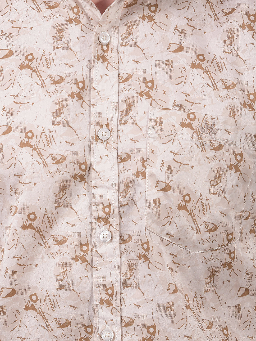 Beige Printed 100% Cotton Shirt-Men Shirts-Crimsoune Club