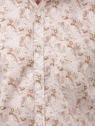 Beige Printed 100% Cotton Shirt-Men Shirts-Crimsoune Club