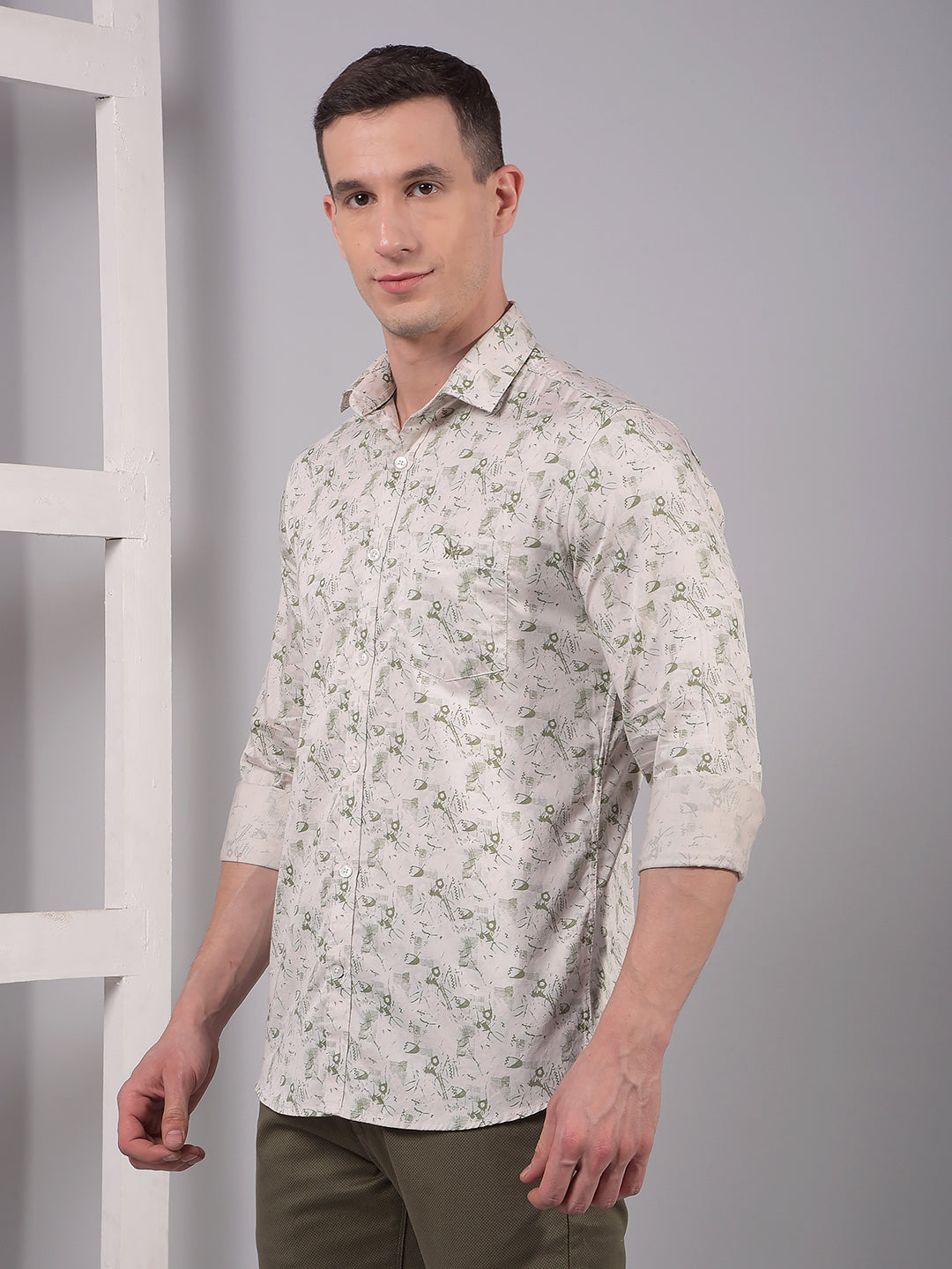 Green Printed 100% Cotton Shirt-Men Shirts-Crimsoune Club