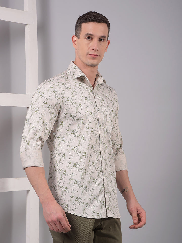 Green Printed 100% Cotton Shirt-Men Shirts-Crimsoune Club
