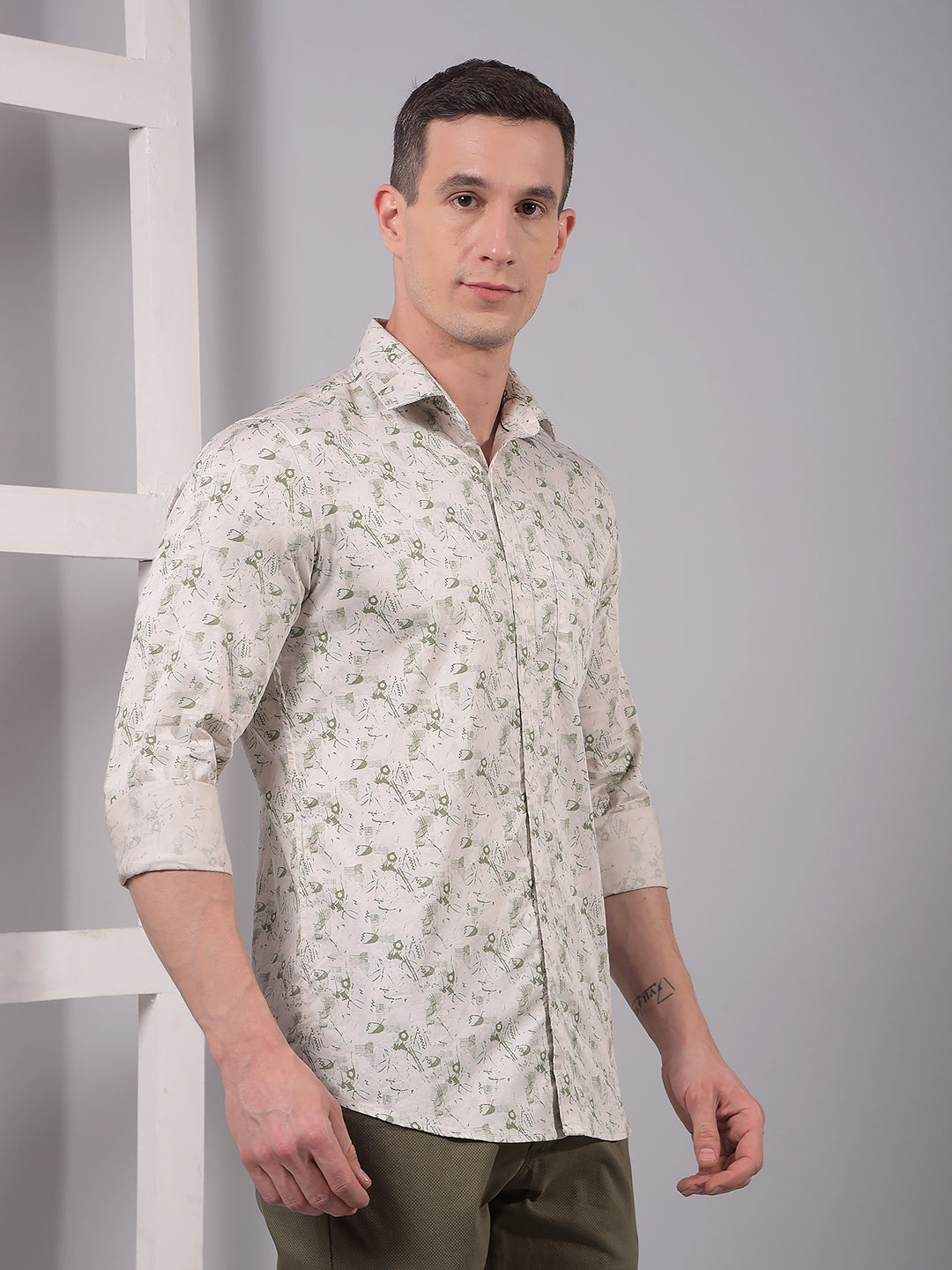 Green Printed 100% Cotton Shirt-Men Shirts-Crimsoune Club
