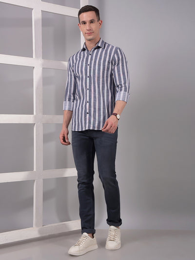 Blue Vertical Stripes 100% Cotton Shirt-Men Shirts-Crimsoune Club