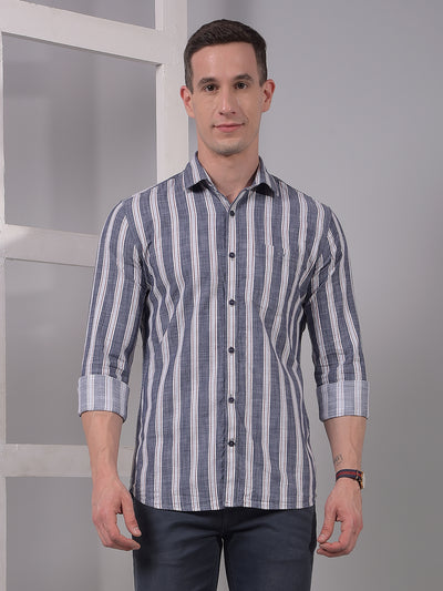 Blue Vertical Stripes 100% Cotton Shirt-Men Shirts-Crimsoune Club