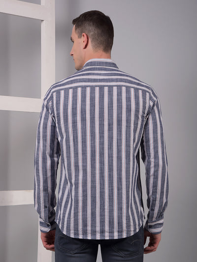 Blue Vertical Stripes 100% Cotton Shirt-Men Shirts-Crimsoune Club