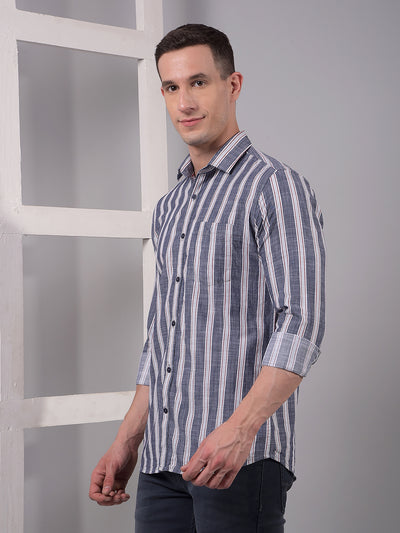Blue Vertical Stripes 100% Cotton Shirt-Men Shirts-Crimsoune Club
