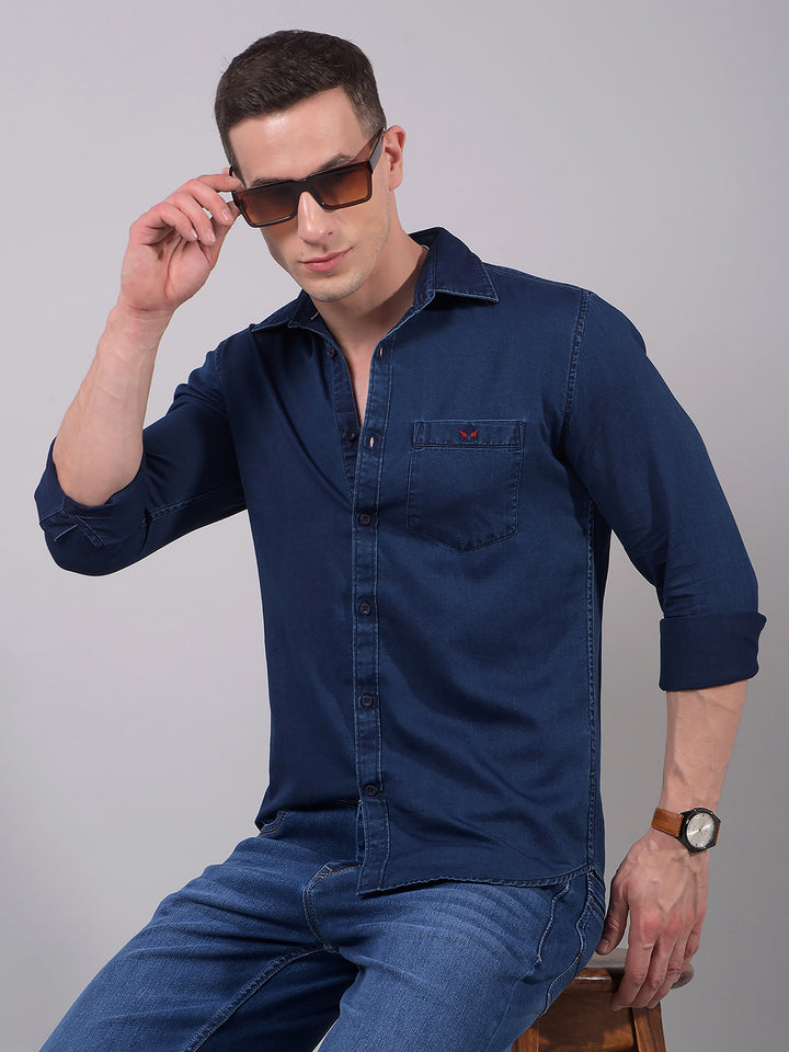 Navy Blue 100% Cotton Shirt-Men Shirts-Crimsoune Club