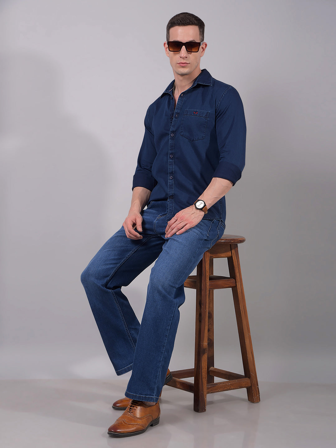 Navy Blue 100% Cotton Shirt-Men Shirts-Crimsoune Club