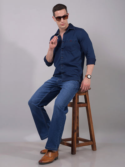 Navy Blue 100% Cotton Shirt-Men Shirts-Crimsoune Club