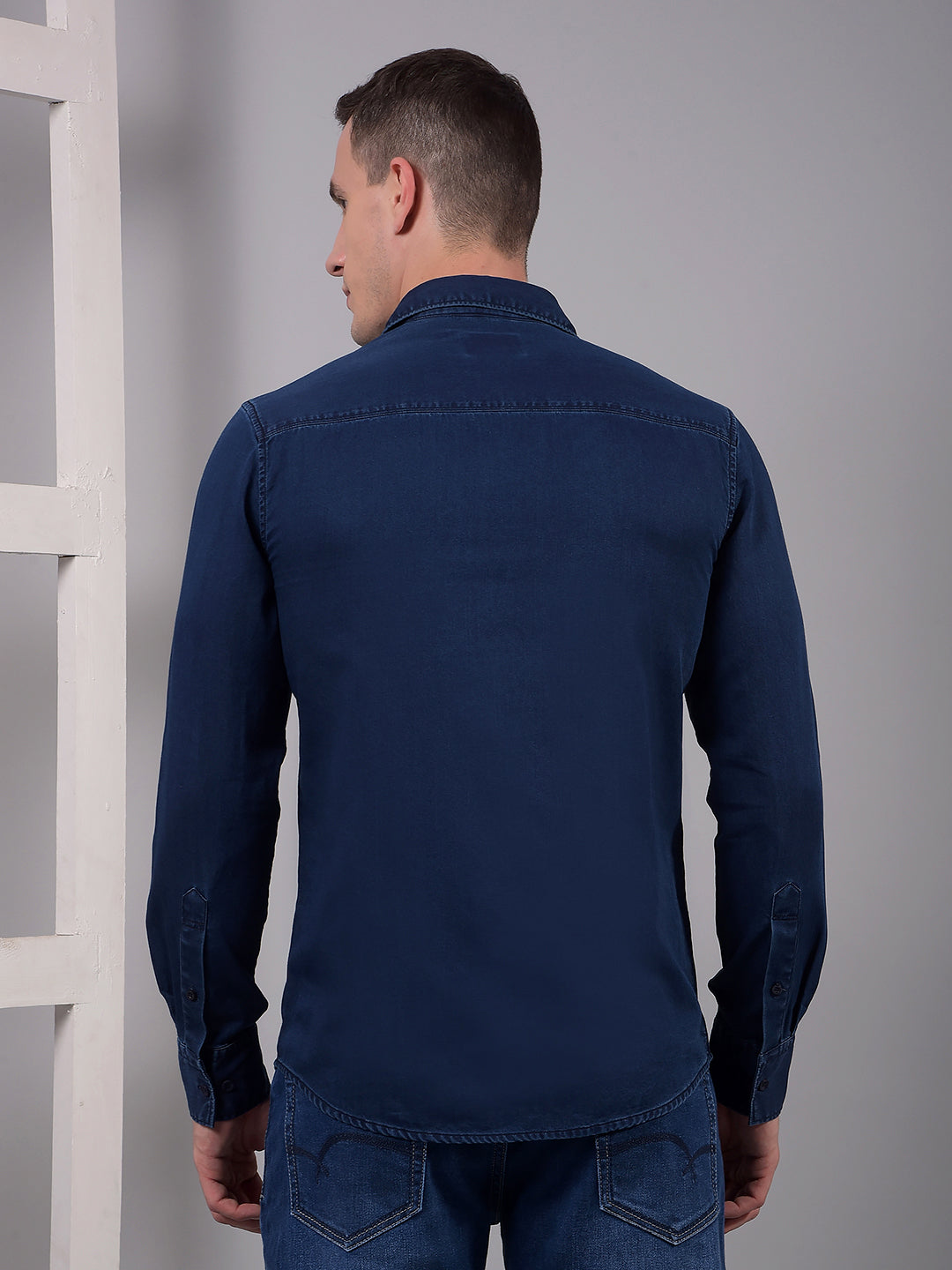 Navy Blue 100% Cotton Shirt-Men Shirts-Crimsoune Club